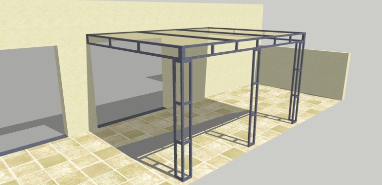 Conception 3D / Pergola style treillis / Toile coulissante sur câble / Finition thermolaquée