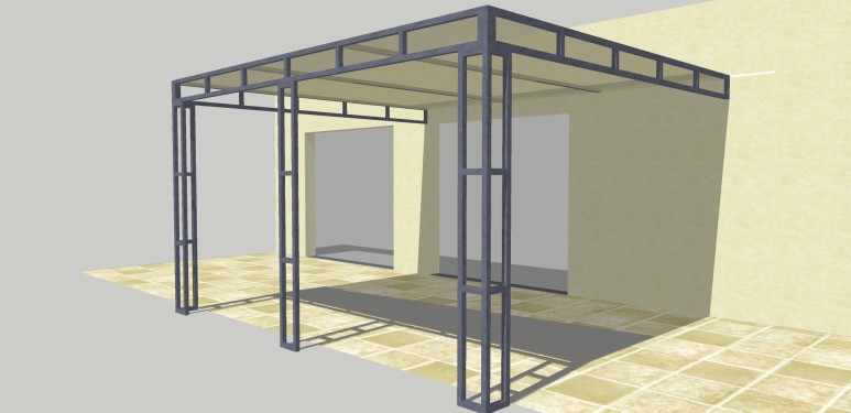 Conception 3D / Pergola style treillis / Toile coulissante sur câble / Finition thermolaquée