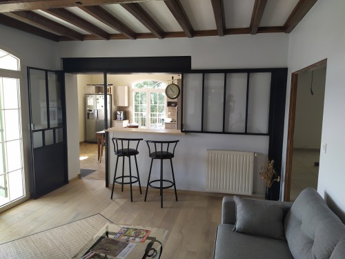 Verrière style industriel / Porte battante et fenêtre coulissante / Finition fer brut patiné black