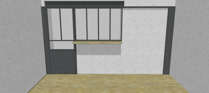Conception 3D / Verrière style industriel / Porte battante et fenêtre coulissante / Finition fer brut patiné black