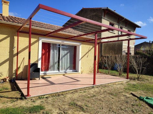 Pergola style épuré / Treillis de câbles inox support de plantes grimpantes / Finition thermolaquée