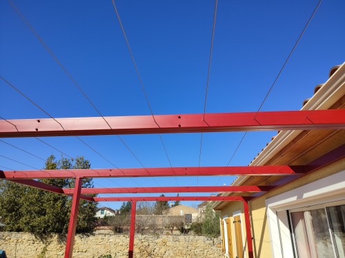 Pergola style épuré / Treillis de câbles inox support de plantes grimpantes / Finition thermolaquée
