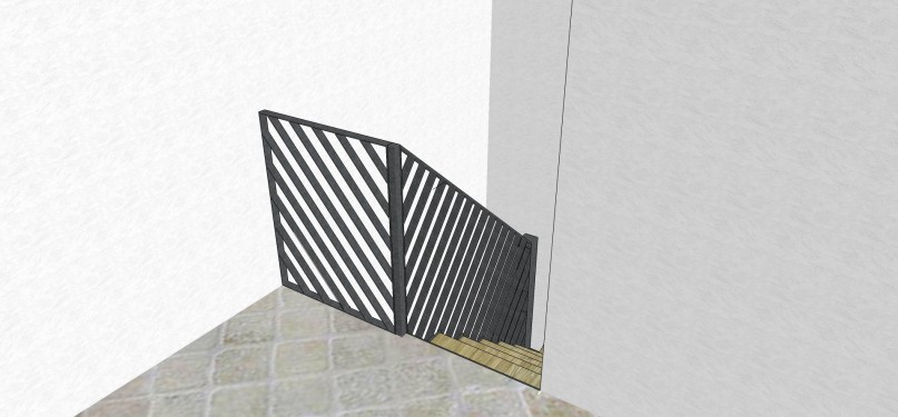Conception 3D / escalier demi tournant fer brut patiné / marches bois balancées / limon crémaillère
