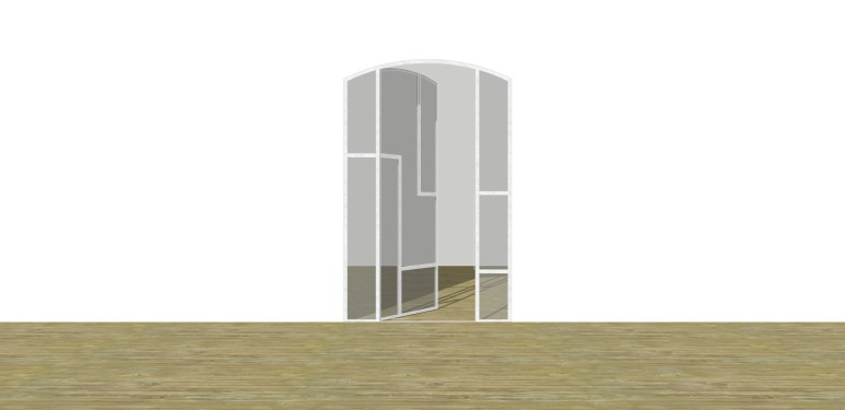 Conception 3D / Verrière style art déco en cintre / Porte battante / Finition thermolaquée