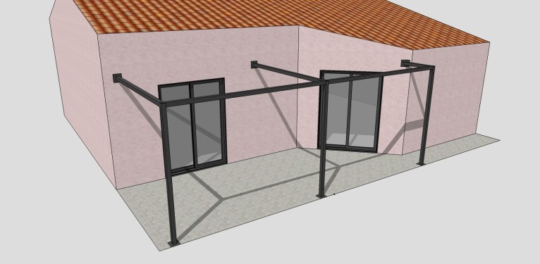 Conception 3D / Pergola style épuré / Toile d'ombrage type voile de bateau / Finition thermolaquée