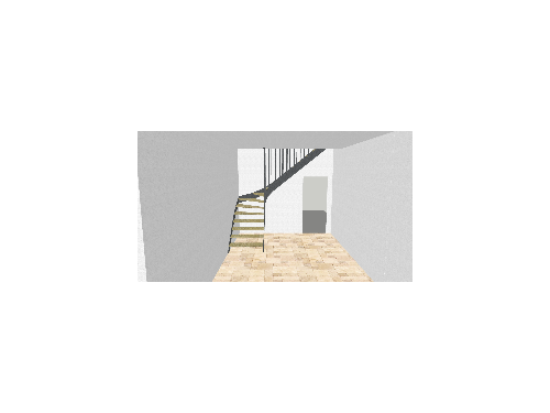 Conception 3D / Escalier fer bois quart tournant / Limons latéraux courbés / Finition fer brut patiné